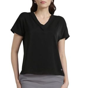 Van Heusen Women's Polyester Regular Fit Half Sleeve V Neck Formal Top