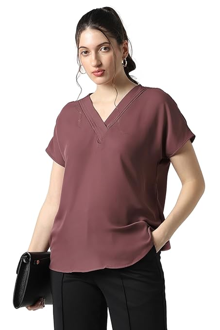 Van Heusen Women's Polyester Regular Fit Half Sleeve V Neck Formal Top - Image 4