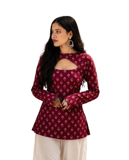 vedanya's Women's Block Printed Cotton Full Sleeves Stylish 2 in 1 Short Kurti with Detachable Shrug - Image 8