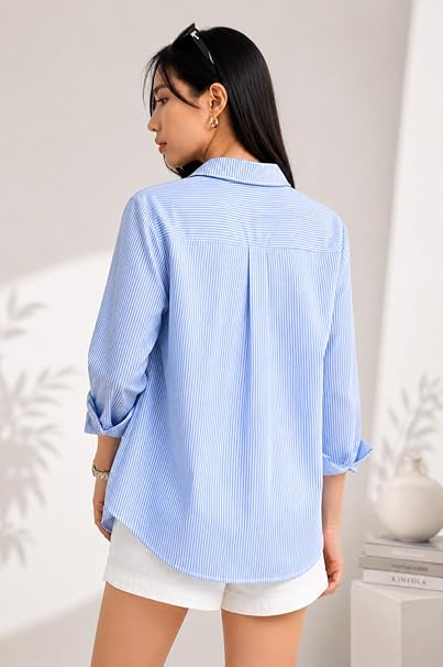Women Formal Striped Shirt Cotton Blend Office Wear Full Sleeve Button Down Professional Workwear Business Casual Regular Fit Ladies Top - Image 4