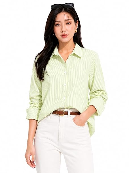 Women Formal Striped Shirt Cotton Blend Office Wear Full Sleeve Button Down Professional Workwear Business Casual Regular Fit Ladies Top - Image 6