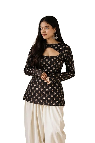 vedanya's Women's Block Printed Cotton Full Sleeves Stylish 2 in 1 Short Kurti with Detachable Shrug - Image 4