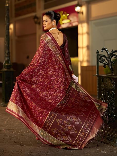 SWORNOF Women's kanjivaram banarasi silk saree Zari Woven for festival Wedding silk with rich pallu Design sarees for women with Unstitched blouse piece - Image 10