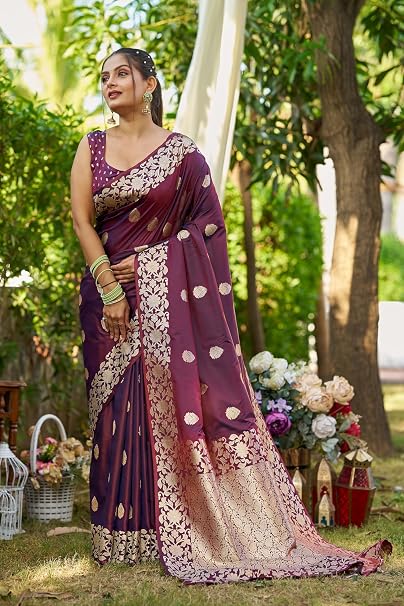 SWORNOF Women's kanjivaram banarasi silk saree Zari Woven for festival Wedding silk with rich pallu Design sarees for women with Unstitched blouse piece - Image 5