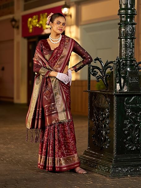 SWORNOF Women's kanjivaram banarasi silk saree Zari Woven for festival Wedding silk with rich pallu Design sarees for women with Unstitched blouse piece - Image 8