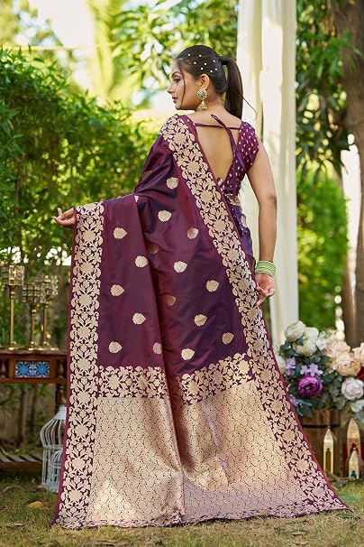 SWORNOF Women's kanjivaram banarasi silk saree Zari Woven for festival Wedding silk with rich pallu Design sarees for women with Unstitched blouse piece - Image 7